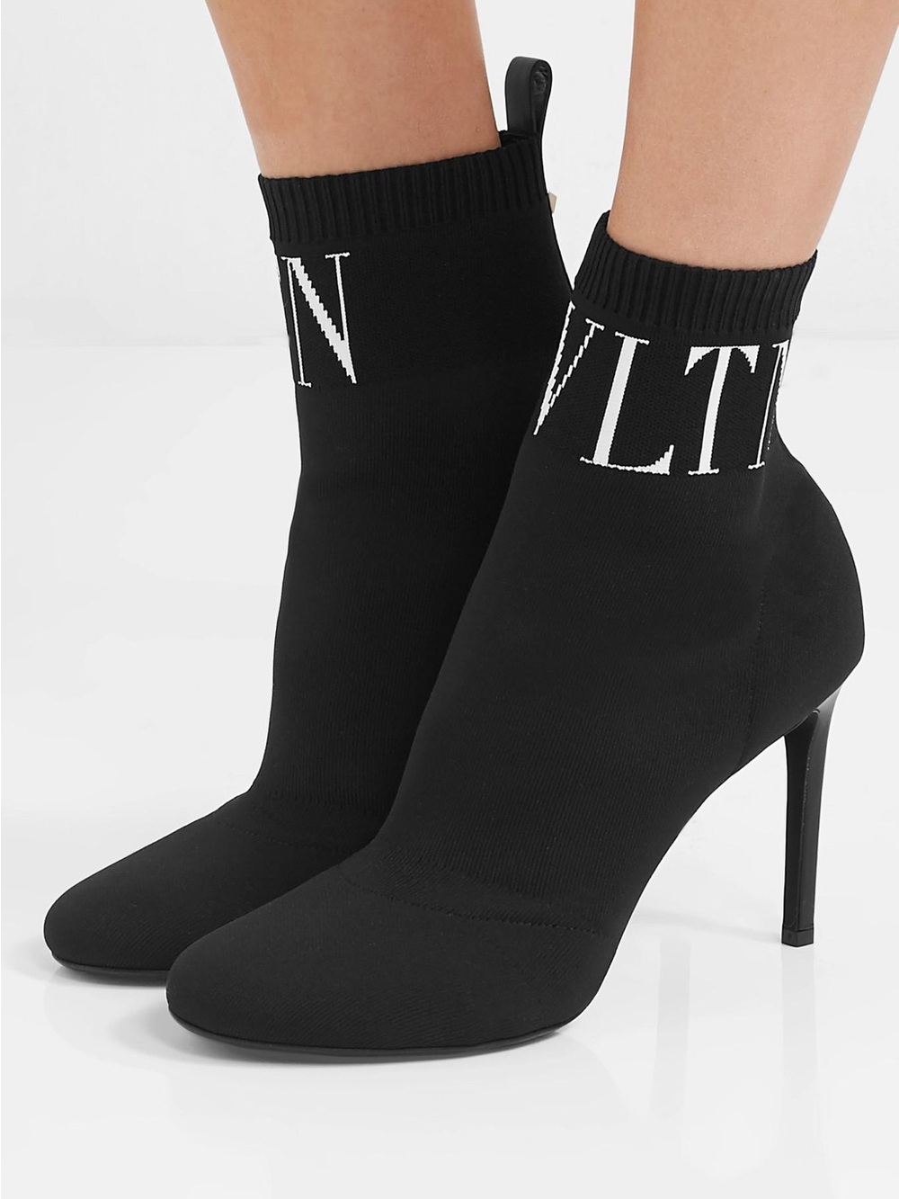 VALENTINO Garavani VLTN Black Stretch Sock Knit Ankle Boots